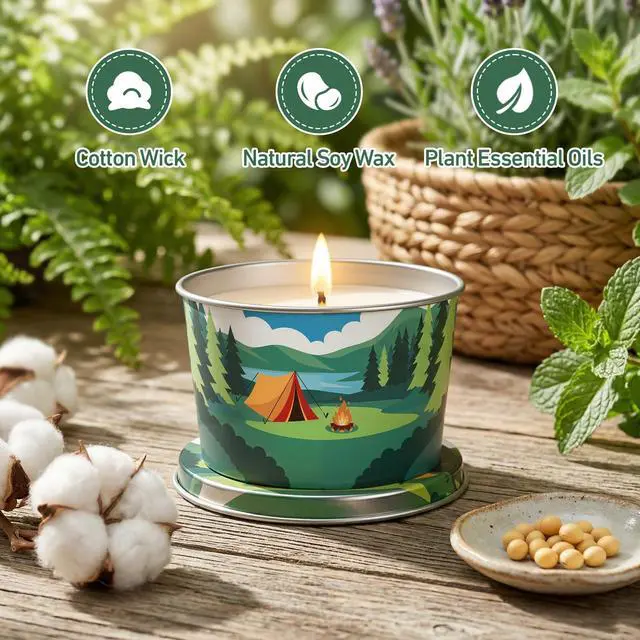 Alt view image 3 of 7 - Citronella Candles Outdoor, Soy Wax 2.2 oz 3 Pack | Citronella fragrance with lemongrass and peppermint oils, Portable mini tins, Patio, camping, backyard and hiking use