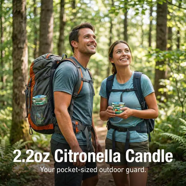 Alt view image 5 of 7 - Citronella Candles Outdoor, Soy Wax 2.2 oz 3 Pack | Citronella fragrance with lemongrass and peppermint oils, Portable mini tins, Patio, camping, backyard and hiking use