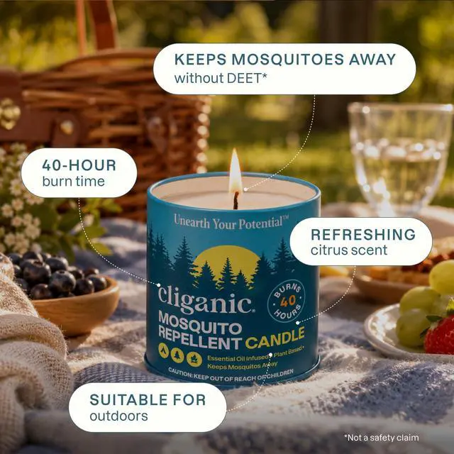 Alt view image 2 of 7 - Mosquito Repellent Candle (9oz) | Citronella, DEET Free, Essential Oil Infused for Outdoor, Camping | Burns 40 Hours