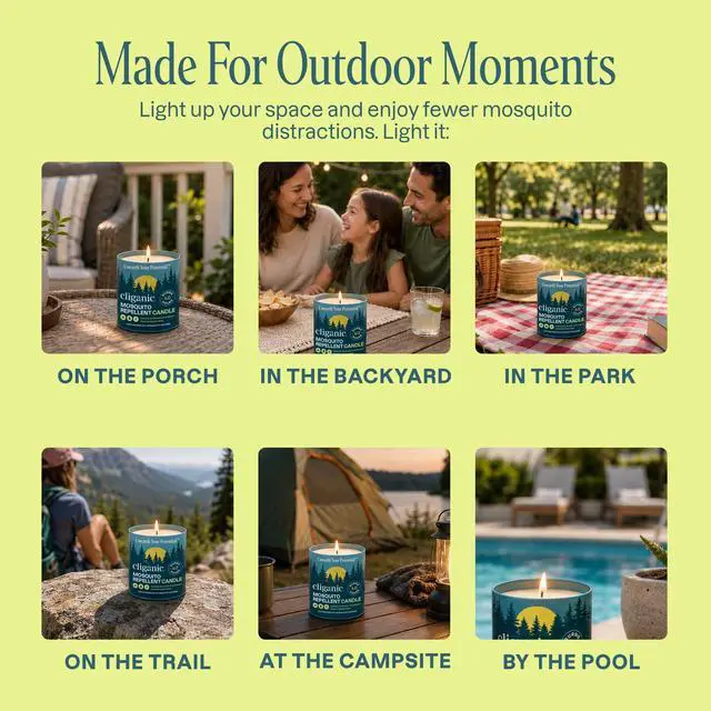 Alt view image 3 of 7 - Mosquito Repellent Candle (9oz) | Citronella, DEET Free, Essential Oil Infused for Outdoor, Camping | Burns 40 Hours