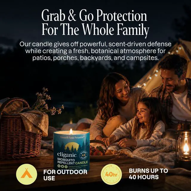 Alt view image 6 of 7 - Mosquito Repellent Candle (9oz) | Citronella, DEET Free, Essential Oil Infused for Outdoor, Camping | Burns 40 Hours