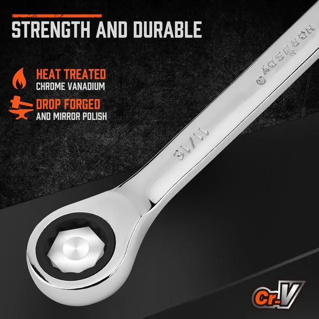 Alt view image 2 of 7 - Combination Ratchet Wrenches Set with SAE | 8 Pieces Wrench Set with Wrench Organizer | 72-Tooth | 5° Swing Arc | 1/4" - 11/16" | Chrome Vanadium Steel