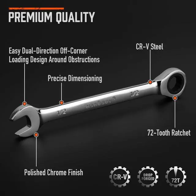 Alt view image 4 of 7 - Combination Ratchet Wrenches Set with SAE | 8 Pieces Wrench Set with Wrench Organizer | 72-Tooth | 5° Swing Arc | 1/4" - 11/16" | Chrome Vanadium Steel