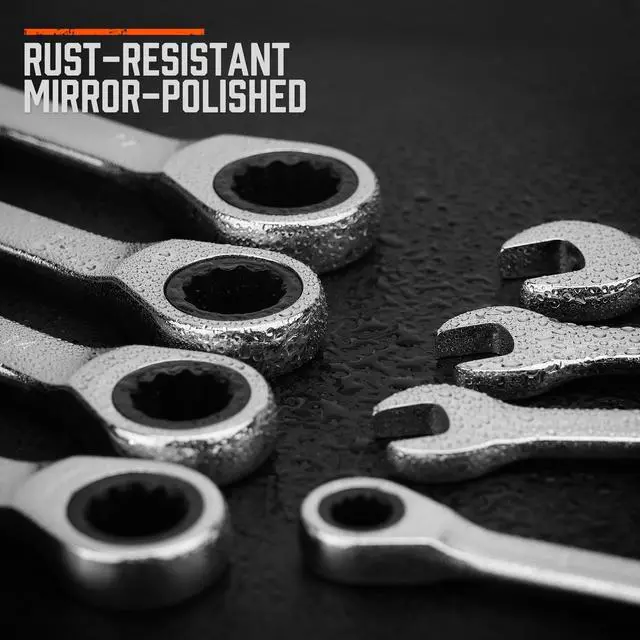 Alt view image 5 of 7 - Combination Ratchet Wrenches Set with SAE | 8 Pieces Wrench Set with Wrench Organizer | 72-Tooth | 5° Swing Arc | 1/4" - 11/16" | Chrome Vanadium Steel