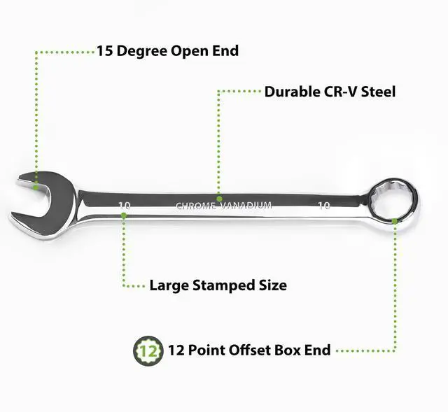 Alt view image 2 of 7 - 10mm Wrench, Industrial Grade Spanner, Combination Wrenches Metric with 12-Point Box End, 15-Degree Offset, 10mm Wrenches Chrome Vanadium Steel Mirror Polished
