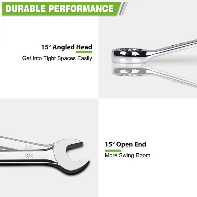 Alt view image 4 of 7 - 1/2 Wrench, Industrial Grade Spanner, Combination Wrenches SAE with 12-Point Box End, 15-Degree Offset, 1/2 Wrenches Chrome Vanadium Steel Mirror Polished