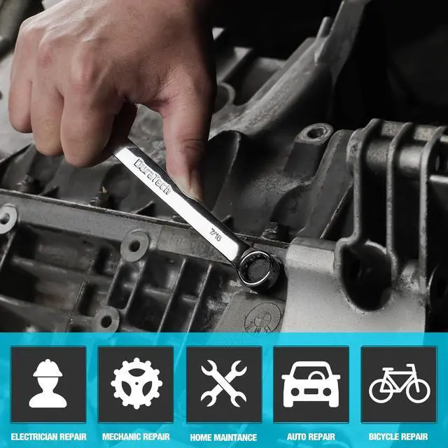 Alt view image 7 of 7 - 7/16" Combination Wrench, SAE | CR-V Constructed, Mirror Polish, 12-Point, 15-Degree Offset