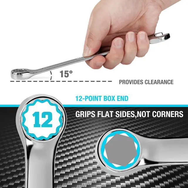 Alt view image 3 of 7 - 7/16" Combination Wrench, SAE | CR-V Constructed, Mirror Polish, 12-Point, 15-Degree Offset