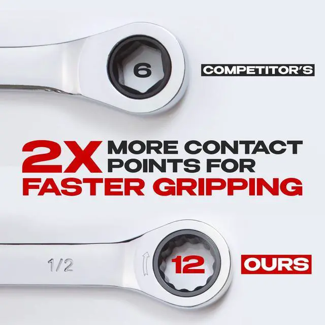 Alt view image 2 of 7 - 1/2 Inch Ratchet Combination Wrench, 90-Tooth, Chrome Vanadium, SAE