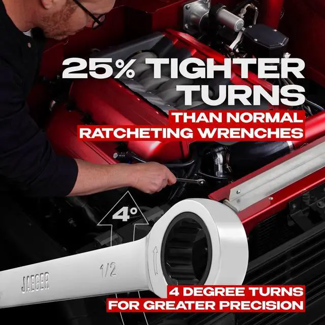 Alt view image 4 of 7 - 1/2 Inch Ratchet Combination Wrench, 90-Tooth, Chrome Vanadium, SAE