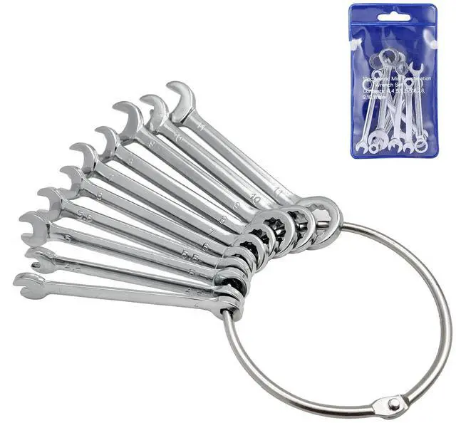 Main image of Mini Wrench Set Open End Wrench Combination Wrench Sets With Chain Ring Metric Type Wrenches (10pcs) | Open End Wrench, Combination Wrench, With Chain Ring, Metric Type