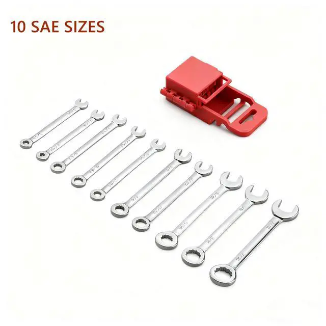 Alt view image 3 of 7 - 20-Piece Small Wrench Set, SAE & Metric, 5/32"-7/16" & 4mm-11mm | Ignition Wrench Set, Mini Wrenches, Micro & Thin, with Unique Wrench Organizer, Red & Blue