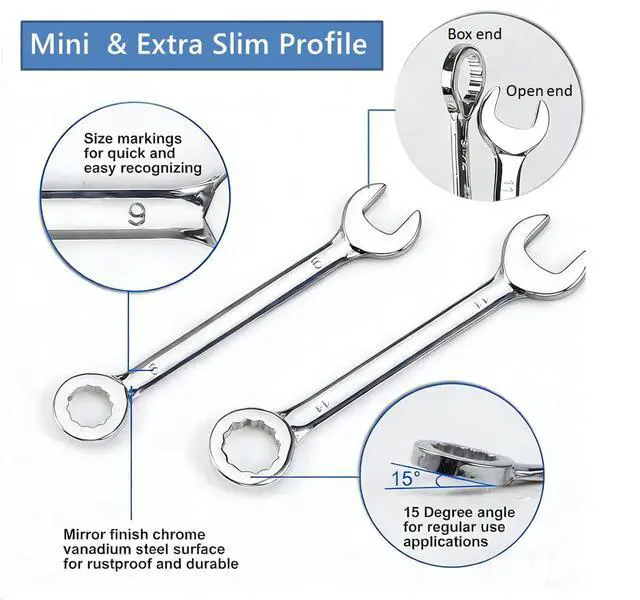 Alt view image 5 of 7 - 20-Piece Small Wrench Set, SAE & Metric, 5/32"-7/16" & 4mm-11mm | Ignition Wrench Set, Mini Wrenches, Micro & Thin, with Unique Wrench Organizer, Red & Blue