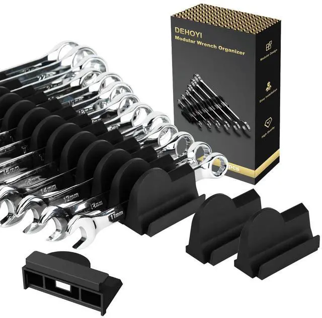 Main image of 48 pcs Premium MAGNETIC Modular Wrench Organizer System- Wrench Rack with Metric&SAE Labels, Tool Storage Holder. Gift for mechanics (Black)