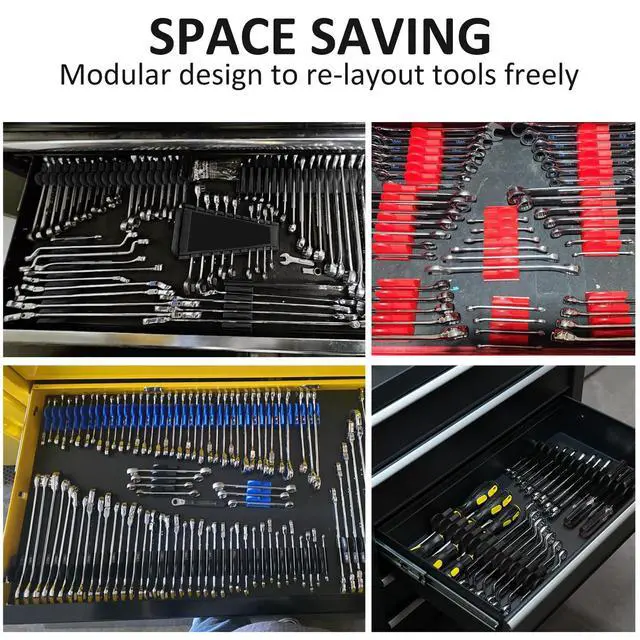 Alt view image 3 of 7 - 48 pcs Premium MAGNETIC Modular Wrench Organizer System- Wrench Rack with Metric&SAE Labels, Tool Storage Holder. Gift for mechanics (Black)