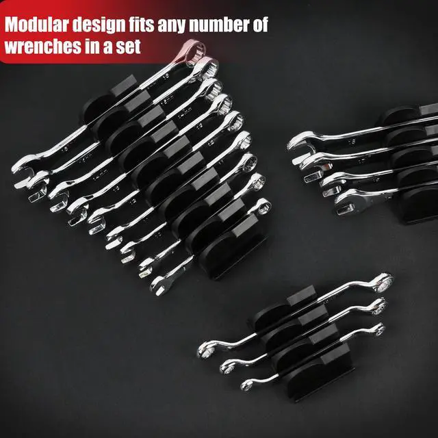 Alt view image 6 of 7 - 48 pcs Premium MAGNETIC Modular Wrench Organizer System- Wrench Rack with Metric&SAE Labels, Tool Storage Holder. Gift for mechanics (Black)