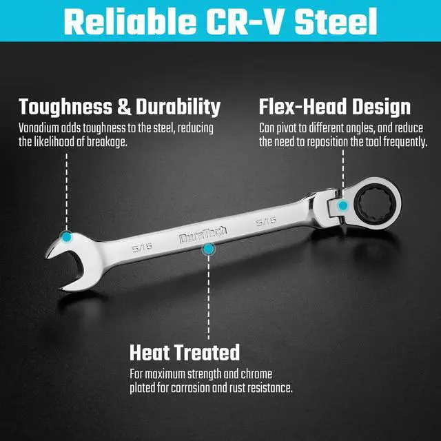 Alt view image 2 of 7 - 5/16" Flex-Head Ratcheting Combination Wrench | SAE, 72-Tooth, CR-V Steel