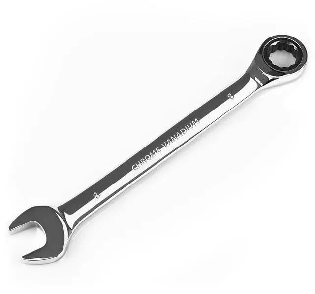 Main image of 8mm Ratcheting Combination Wrench Metric, Industrial Grade Gear Spanner with 12-Point Design, 72-Tooth Ratchet, Chrome Vanadium Steel