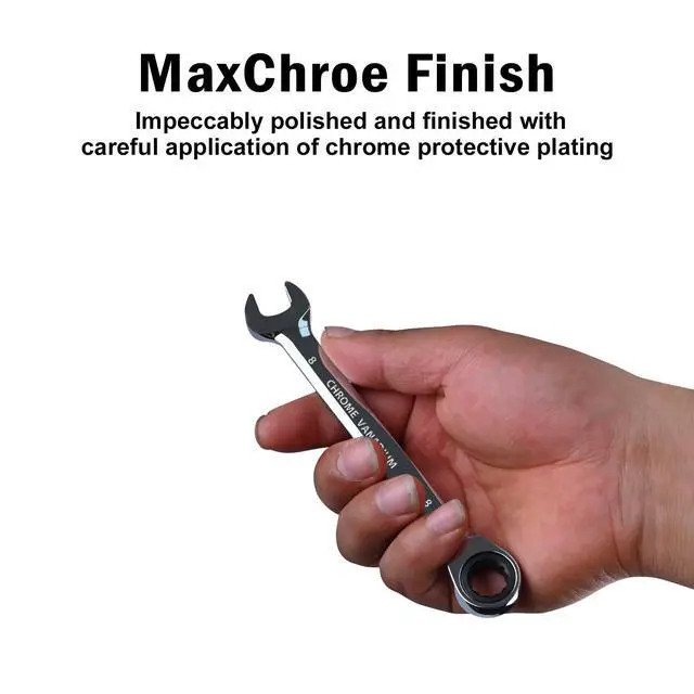 Alt view image 3 of 6 - 8mm Ratcheting Combination Wrench Metric, Industrial Grade Gear Spanner with 12-Point Design, 72-Tooth Ratchet, Chrome Vanadium Steel