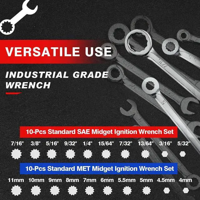 Alt view image 2 of 7 - Mini Wrench Set 4mm-11mm & 5/32"-7/16" Open and Box End Wrench Set | Metric SAE, Ignition Wrench Sets, Open and Box End, Combination Wrench Sets, Storage Pouches and Key Chains