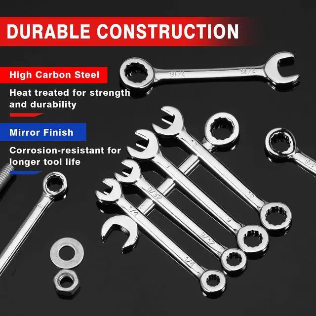 Alt view image 4 of 7 - Mini Wrench Set 4mm-11mm & 5/32"-7/16" Open and Box End Wrench Set | Metric SAE, Ignition Wrench Sets, Open and Box End, Combination Wrench Sets, Storage Pouches and Key Chains