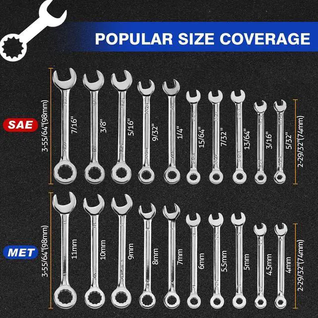 Alt view image 5 of 7 - Mini Wrench Set 4mm-11mm & 5/32"-7/16" Open and Box End Wrench Set | Metric SAE, Ignition Wrench Sets, Open and Box End, Combination Wrench Sets, Storage Pouches and Key Chains