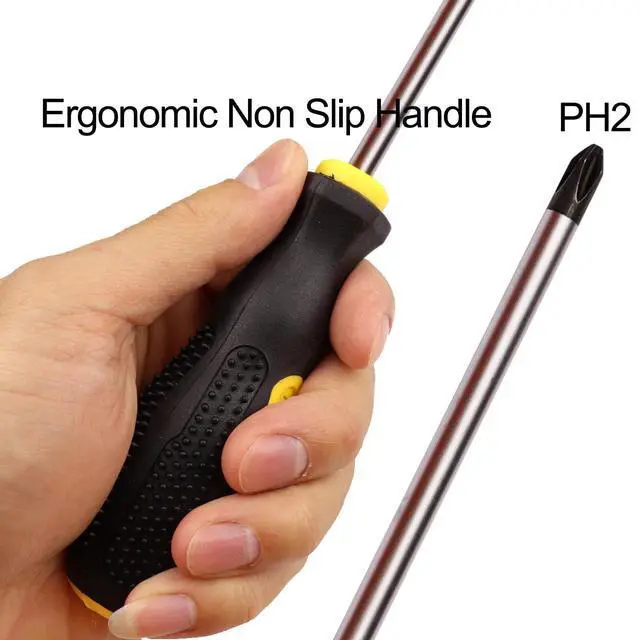 Alt view image 3 of 7 - 2 Pack Phillips Screwdriver - 4 Inch Shaft, Cross-head 6mm PH2 Magnetic Extended Screwdriver With Rubber Handle