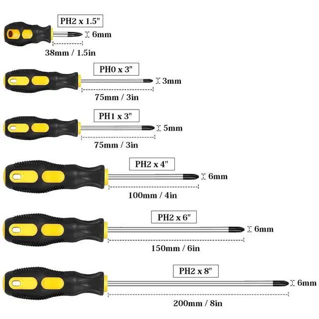 Alt view image 2 of 7 - 6-Piece Magnetic Phillips Screwdriver Set, Professional Cushion Grip | Cross Head Screwdrivers Hand Tool Set