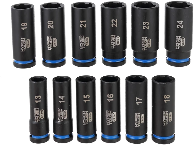 Main image of Hyper Tough 1/2-Inch Drive Impact Deep Socket Set, Metric, 12 Pieces