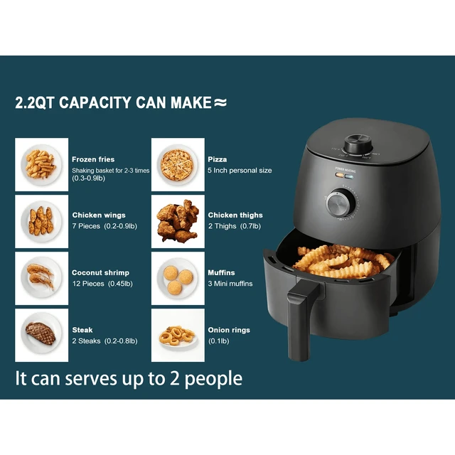 Alt view image 7 of 7 - Air Fryer, 2.2 Quart, 1150W, Arctic Black with Non-Stick Basket