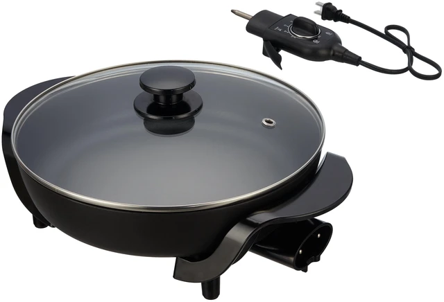 Main image of 12" Round Ceramic Skillet with Glass Lid ,Black,Nonstick, 1200W, Removable Temp Control, Dishwasher Safe