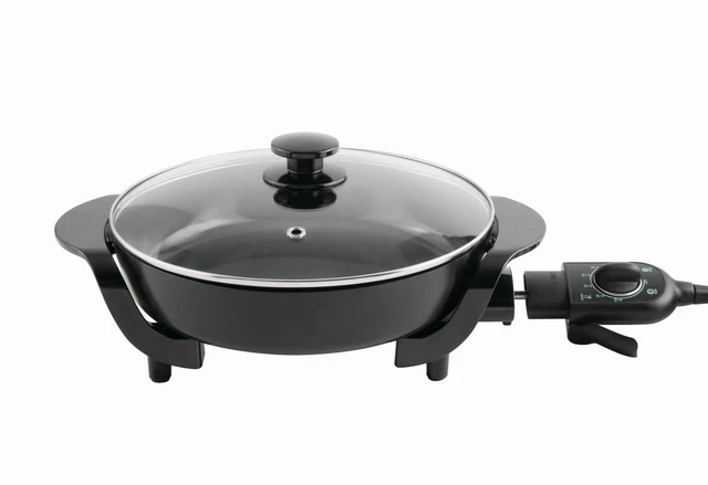 Alt view image 4 of 7 - 12" Round Ceramic Skillet with Glass Lid ,Black,Nonstick, 1200W, Removable Temp Control, Dishwasher Safe