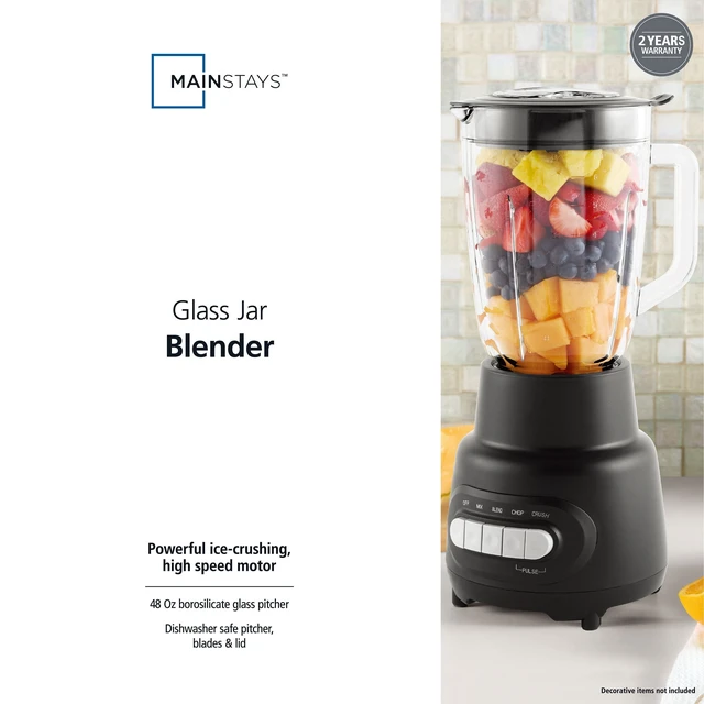 Alt view image 3 of 7 - 5-Speed Glass Blender with 48 Oz Jar and Ice-Crushing Motor