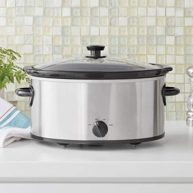 Alt view image 2 of 7 - 6 Quart Oval Slow Cooker, with Stainless Steel Finish and Glass Lid