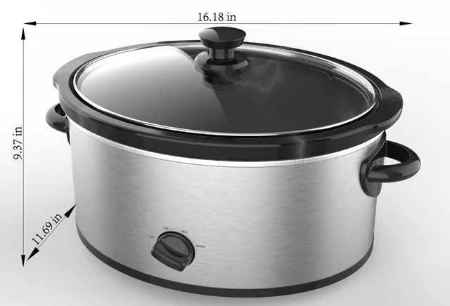Alt view image 5 of 7 - 6 Quart Oval Slow Cooker, with Stainless Steel Finish and Glass Lid