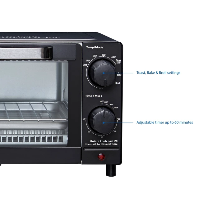Alt view image 5 of 7 - 4 Slice Countertop Toaster Oven with 3 Settings, Includes Baking Rack and Pan, Black, New