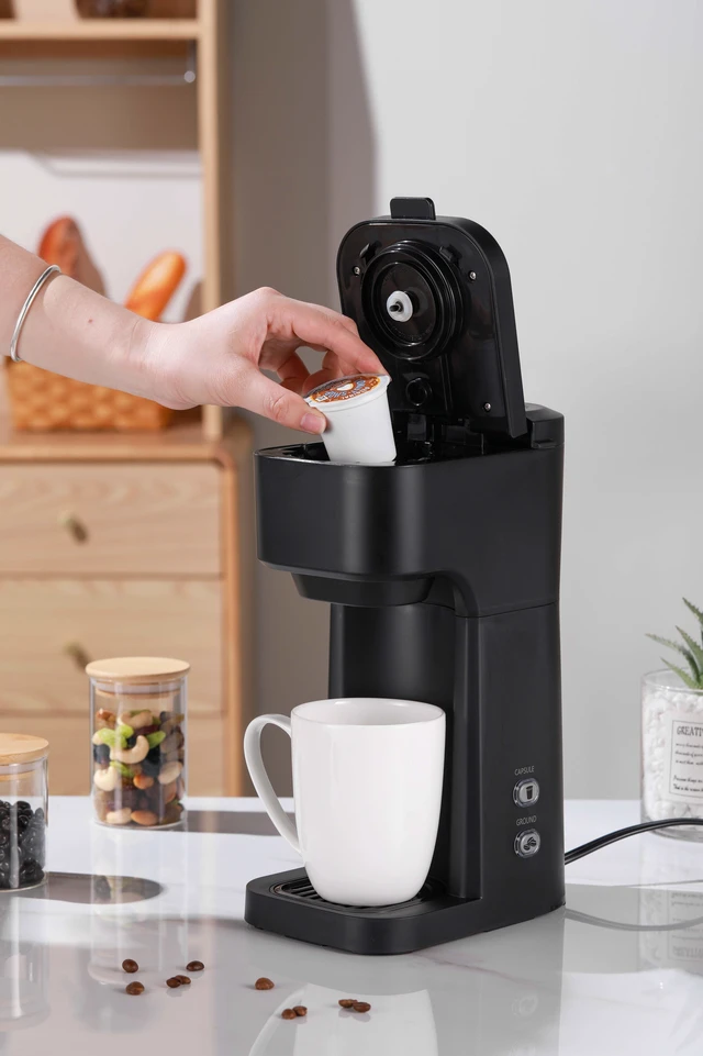 Alt view image 6 of 7 - Black Dual Brew Coffee Maker, Single Serve, Auto Shutoff, 14 oz Reservoir