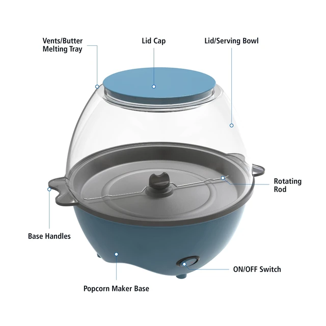 Alt view image 3 of 7 - 18-Cup Popcorn Machine, Electric Popcorn Maker Machine with Stirring Rod and 2-in-1 Serving Bowl Lid