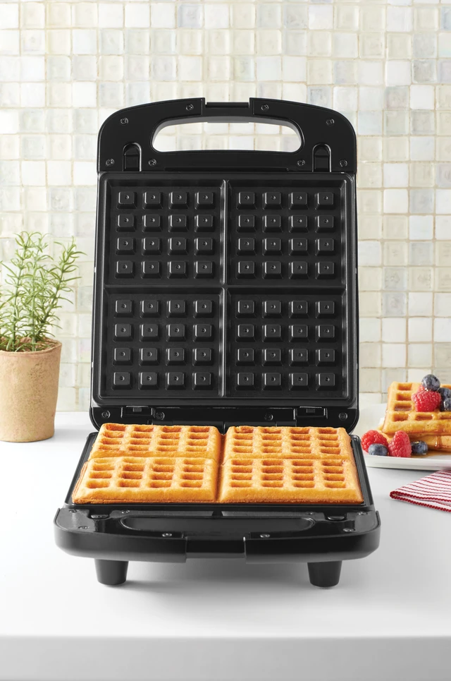 Alt view image 3 of 7 - 4 Slice Waffle Maker with Removable Plates, Non-Stick, Black Matte Finish