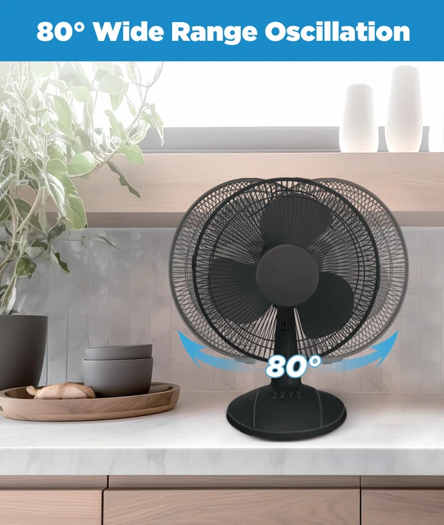 Alt view image 2 of 7 - 12-Inch Table Fan, Black, Adjustable 3-Speed Settings with Oscillation, FT30-8MBBV