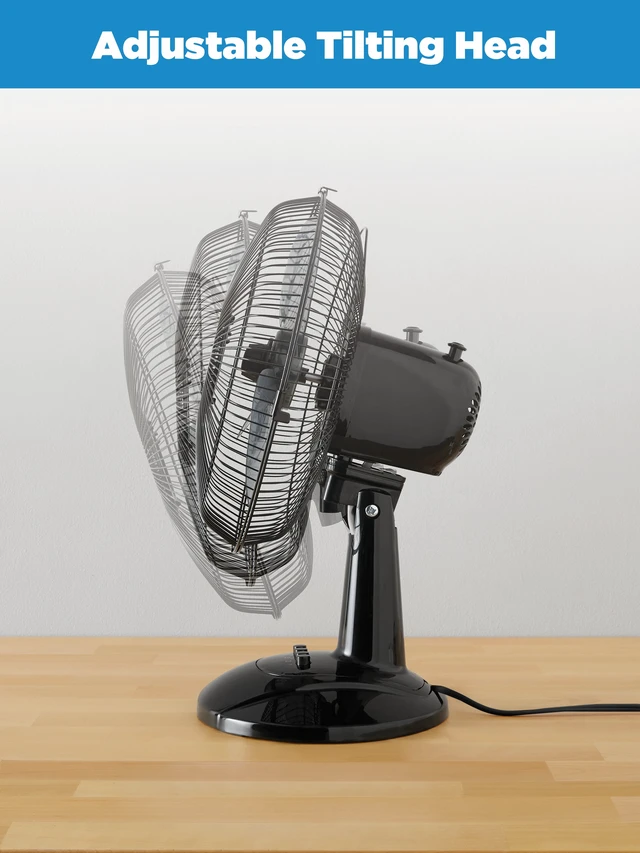 Alt view image 3 of 7 - 12-Inch Table Fan, Black, Adjustable 3-Speed Settings with Oscillation, FT30-8MBBV