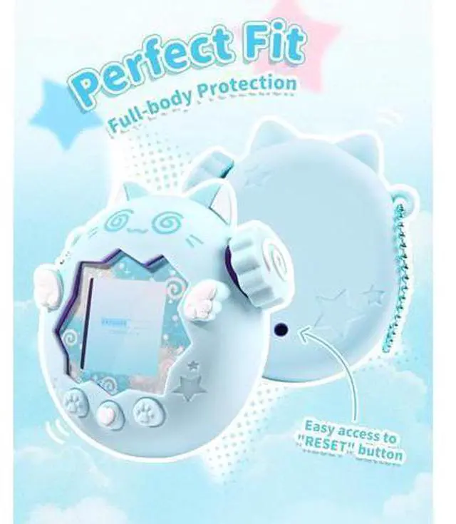 Alt view image 7 of 10 - GeekShare Cute Silicone Case Compatible with Tamagotchi Paradise,Soft Cover Waterproof Shockproof Anti-Scratch for Virtual Pet Device - Blue Circle Cat