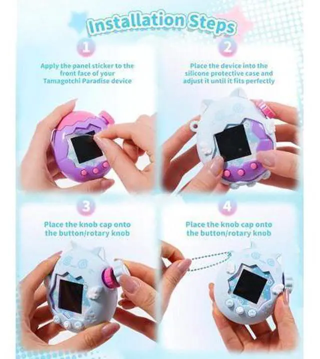 Alt view image 9 of 10 - GeekShare Cute Silicone Case Compatible with Tamagotchi Paradise,Soft Cover Waterproof Shockproof Anti-Scratch for Virtual Pet Device - Blue Circle Cat