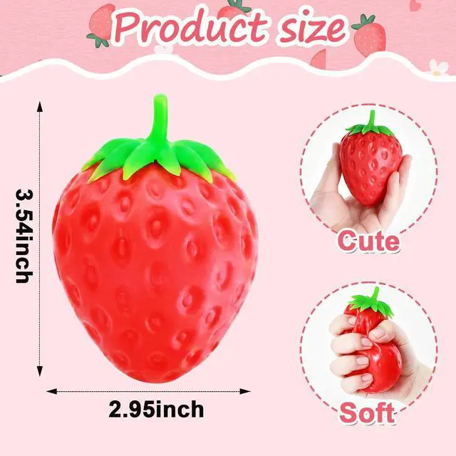 Alt view image 10 of 14 - Strawberry Squishy, Strawberry Squishy Sensory Fidget Giant Jumbo Big Slow Rising Stress Ball Squeeze Toy Fruit Realistic for Relief, Adults Kids Gifts Party Favor (3 pcs)