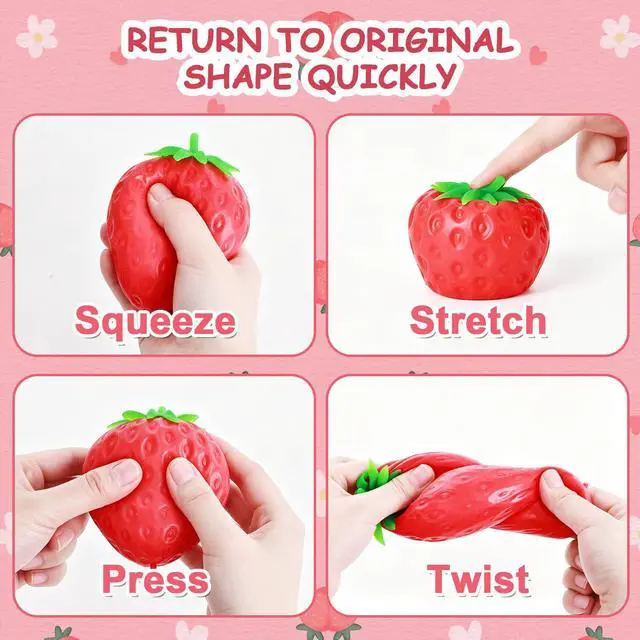 Alt view image 11 of 14 - Strawberry Squishy, Strawberry Squishy Sensory Fidget Giant Jumbo Big Slow Rising Stress Ball Squeeze Toy Fruit Realistic for Relief, Adults Kids Gifts Party Favor (3 pcs)