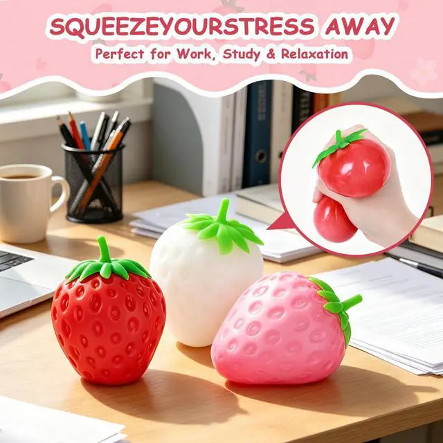 Alt view image 12 of 14 - Strawberry Squishy, Strawberry Squishy Sensory Fidget Giant Jumbo Big Slow Rising Stress Ball Squeeze Toy Fruit Realistic for Relief, Adults Kids Gifts Party Favor (3 pcs)