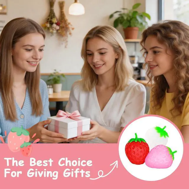 Alt view image 13 of 14 - Strawberry Squishy, Strawberry Squishy Sensory Fidget Giant Jumbo Big Slow Rising Stress Ball Squeeze Toy Fruit Realistic for Relief, Adults Kids Gifts Party Favor (3 pcs)