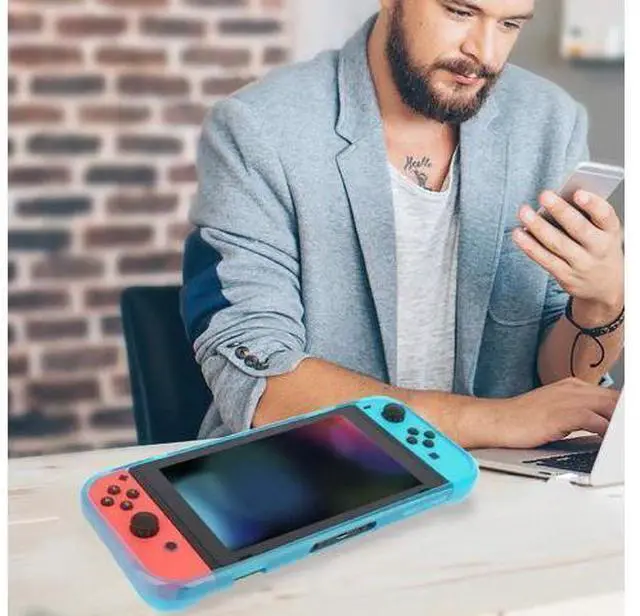 Alt view image 14 of 14 - Protective Case Cover for Nintendo Switch Comfortable Soft TPU Grip Case and Ergonomic Anti-Scratch Shock-Absorption Cover for Nintendo Switch 2017 with 8 Thumb Grips Caps