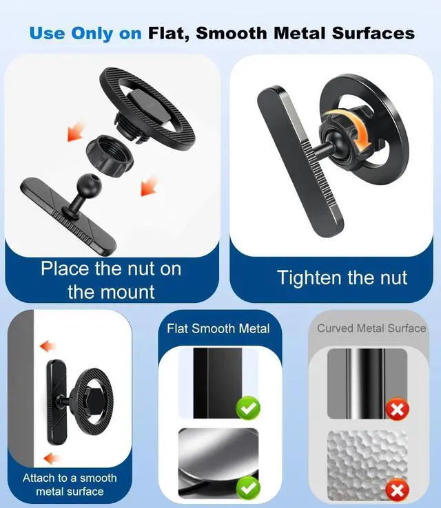 Alt view image 7 of 7 - Magnetic Gym Phone Mount for MagSafe Dual Magnet Stand for iPhone 12-17 / Android, Alloy Base & Ball Joint, Attach to Metal Surfaces for Gym/Golf Cart/Car, Portable Gym Accessories for Men & Women