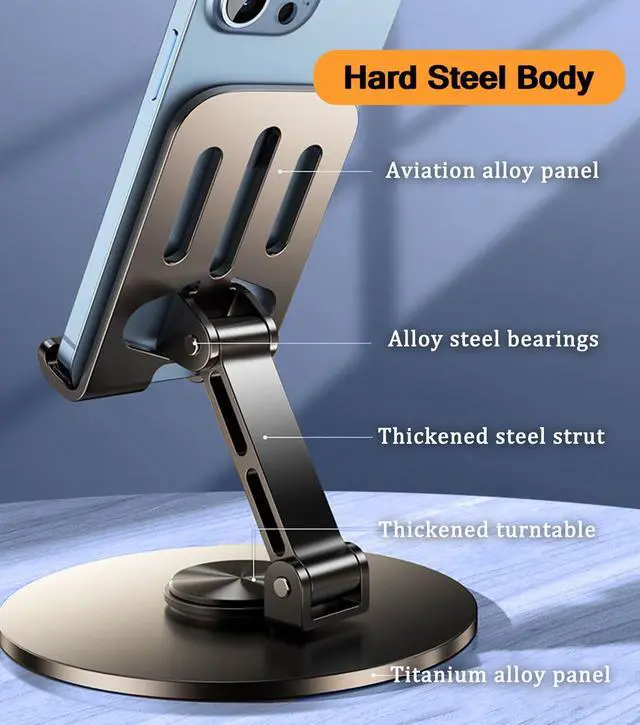Alt view image 9 of 13 - Desktop Phone Holder, Metal Cell Phone Stand for Desk, Fully Adjustable/Foldable/360 Degree Rotating Phone Cradle Dock for iPhone iPad and More Cellphone/Tablet/Switch-Silver Grey